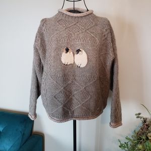 Vintage Acorn Wool cable knit grey brown sweater